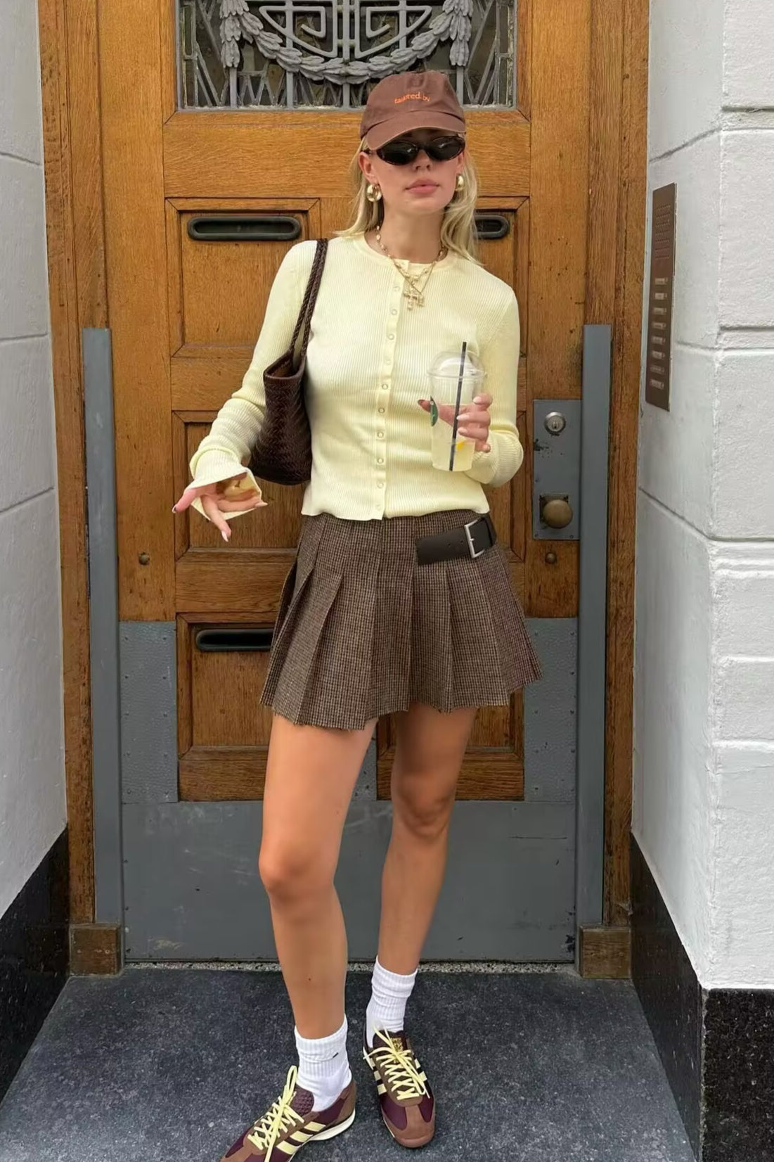 Buckle Belted Plaid Pleated A-Line Mini Skirt
