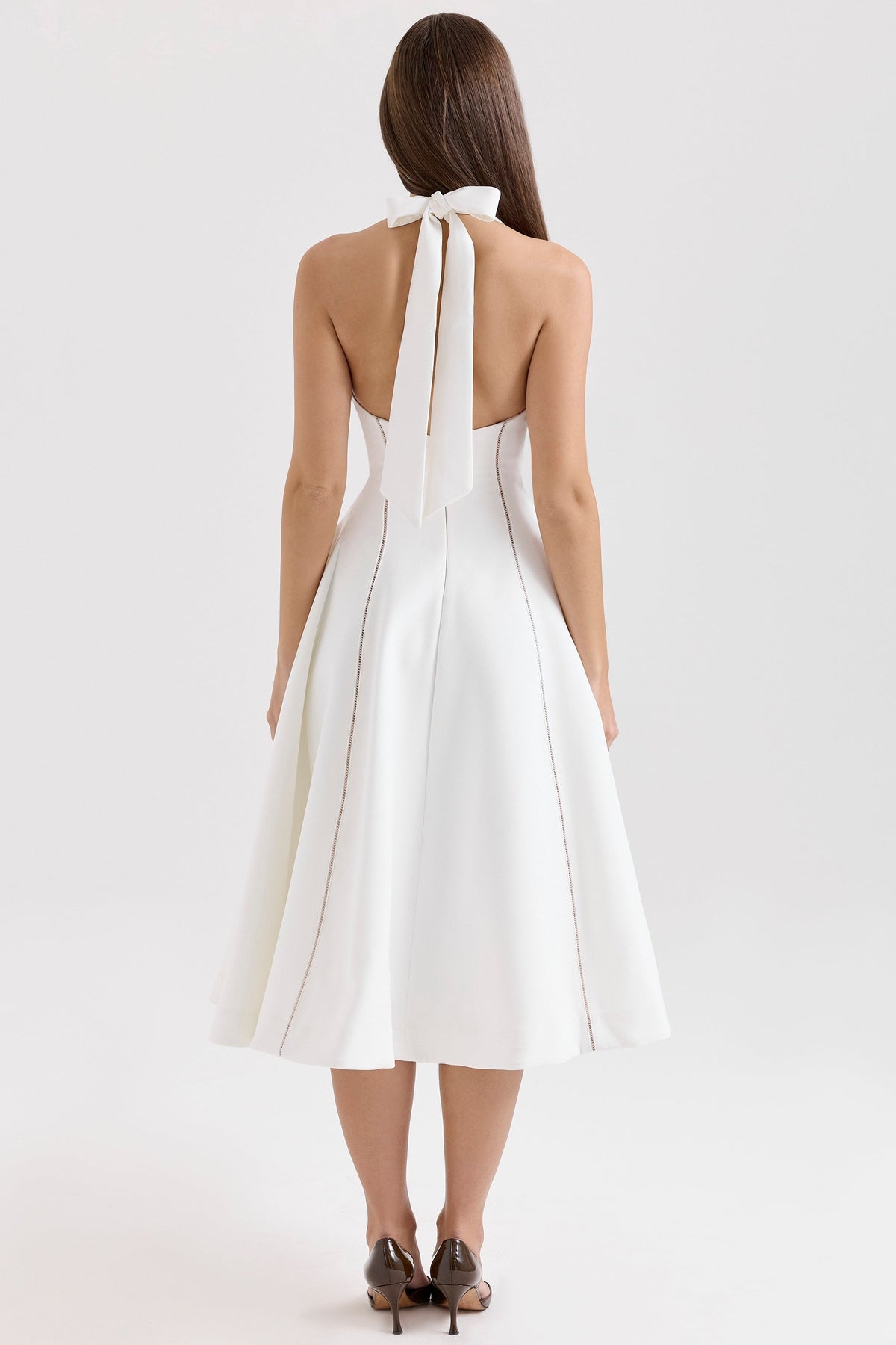 Square Neck Halter Contrast Seam Fit and Flare Midi Dress 7