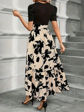 Faux Two Piece Floral Puff Sleeve Tiered Maxi Dress 5