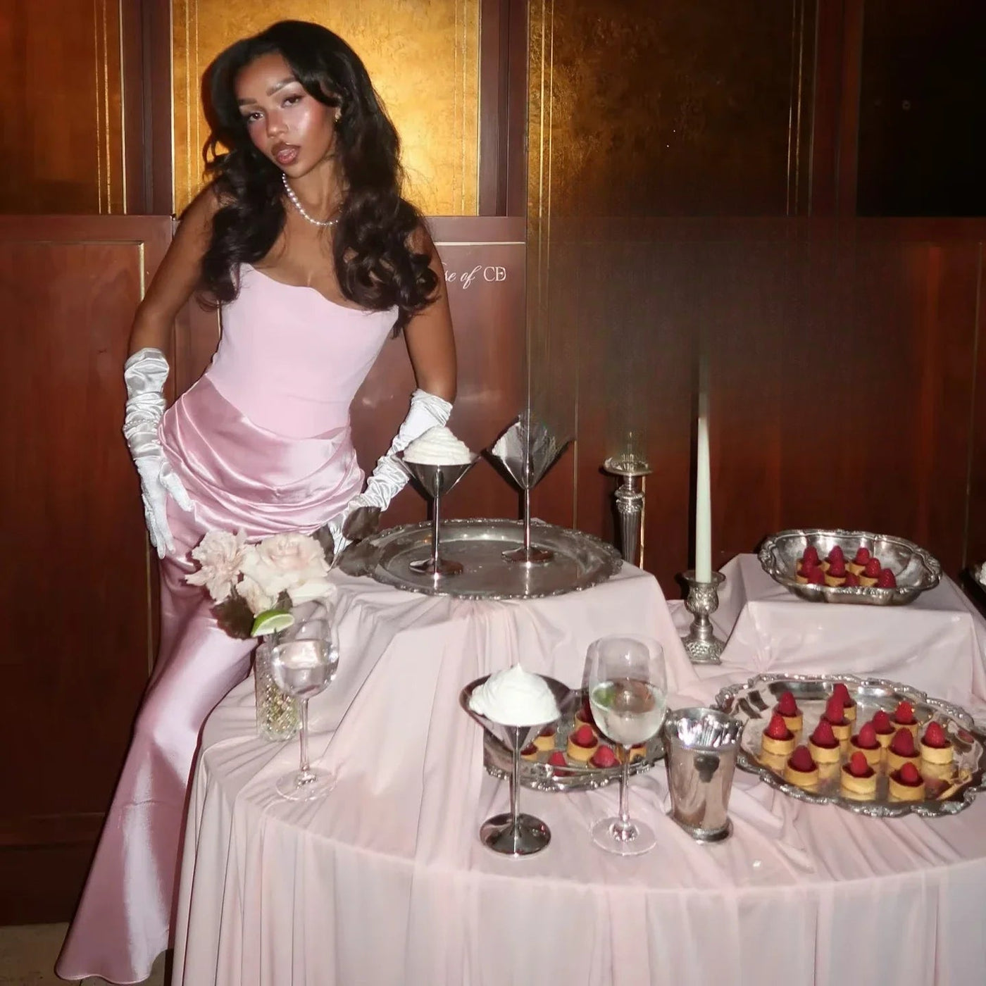 Strapless Pink Satin Corset Silk Dress 3