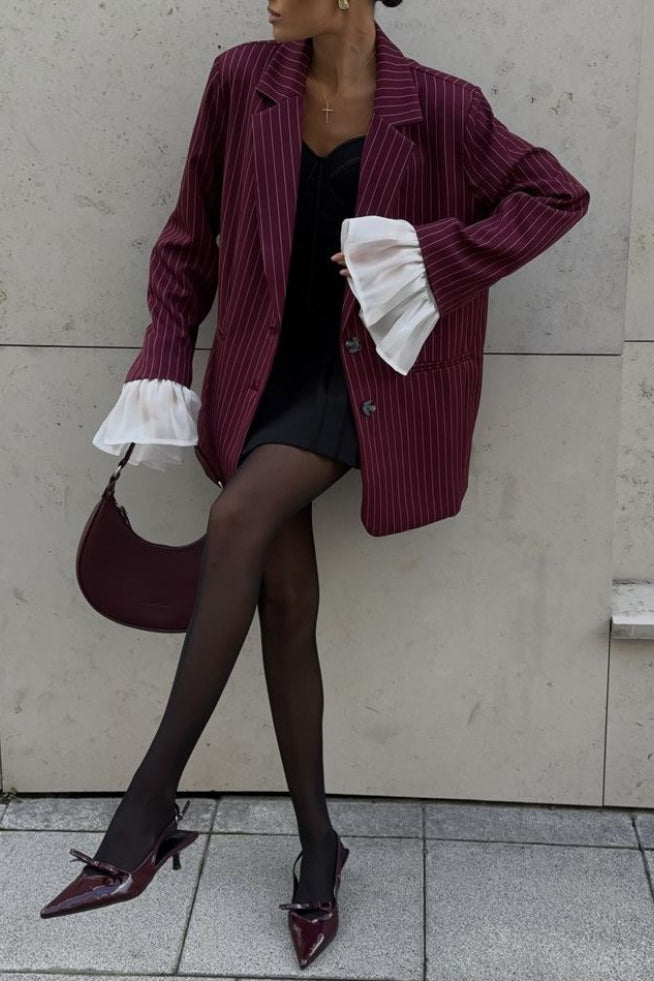 Oversized Ruffle Lace Sleeve Blazer