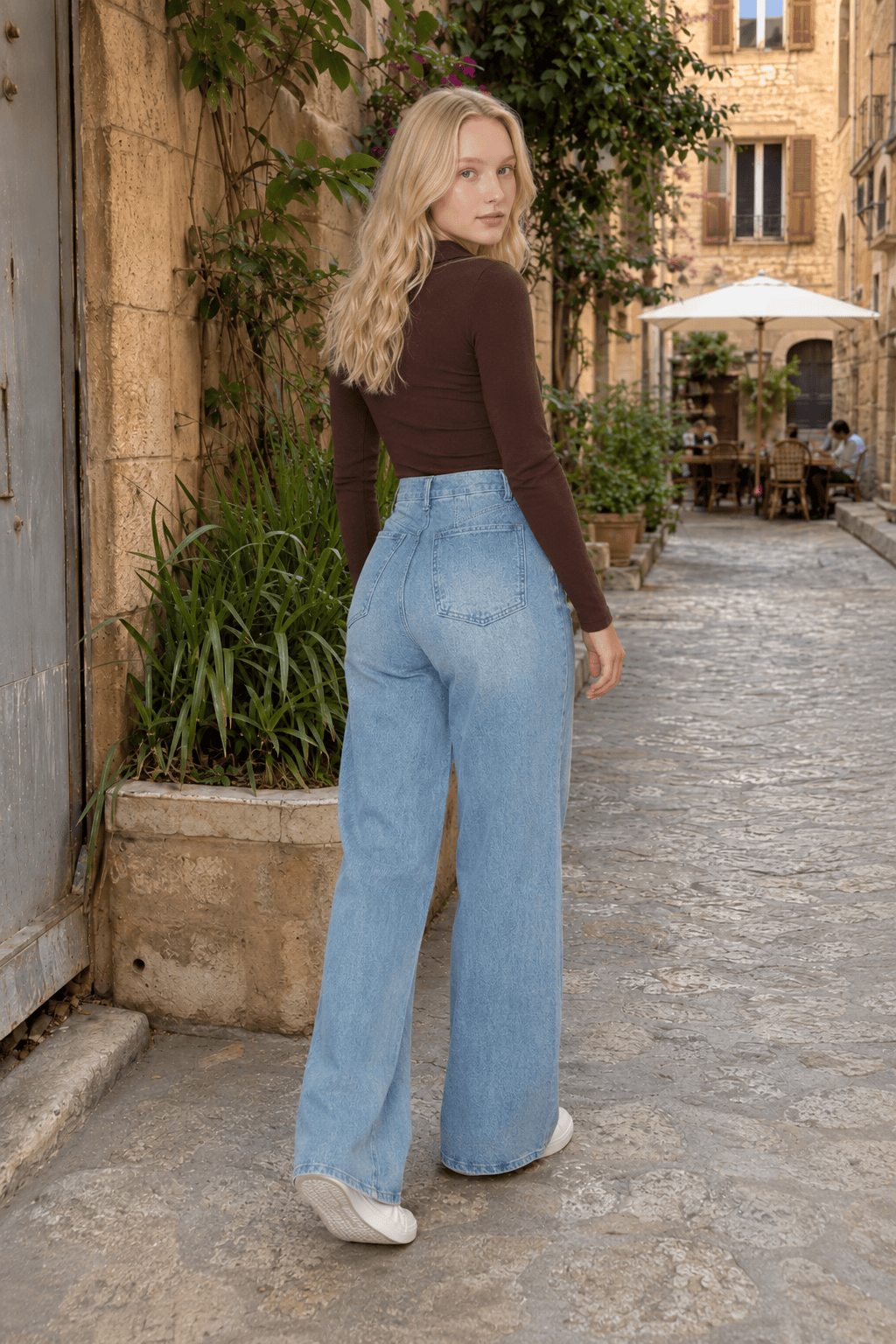 High-Waist Straight-Leg Denim Jeans