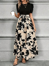 Faux Two Piece Floral Puff Sleeve Tiered Maxi Dress 6