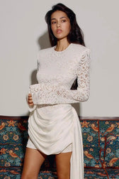 Long Sleeve High Waist Tie Backless Bodycon Lace Dress