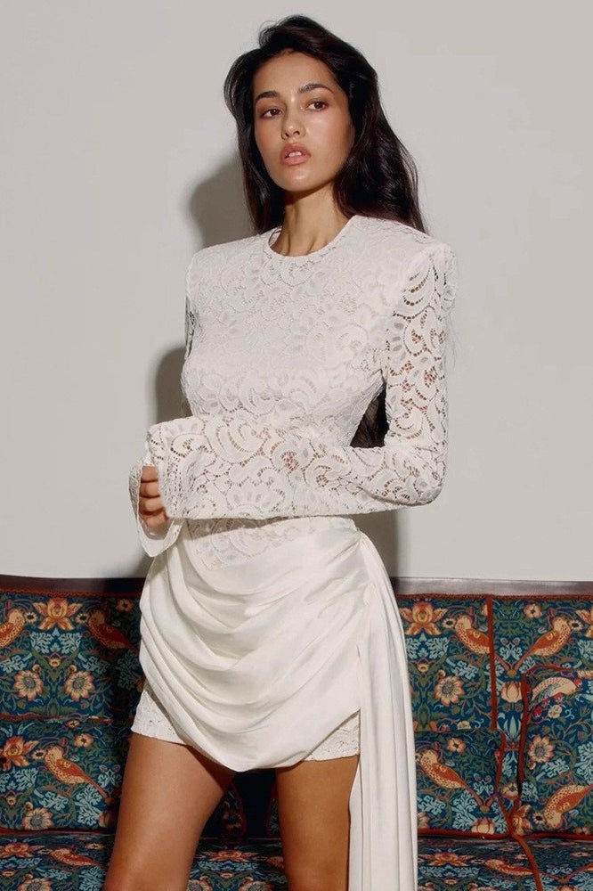 High-Waist Backless Lace Bodycon Dress