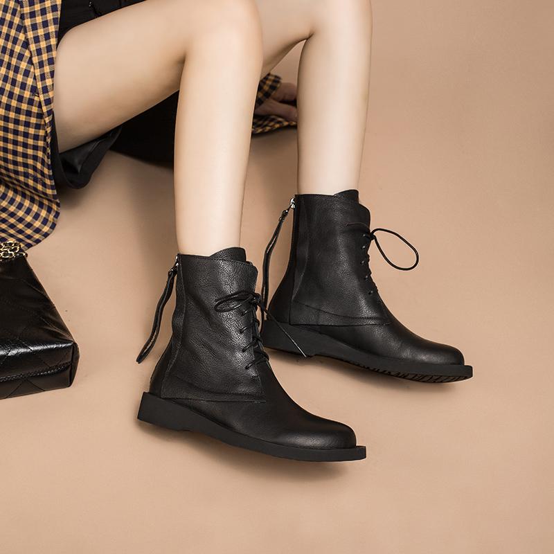 Full Grain Leather Combat Boots Designer Retro Chunky Riding Boots Back Zip Brown/Black