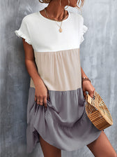 Round Neck Flutter Sleeve Tiered Babydoll Mini Dress 18