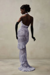 Elegant Solid V Neck Halter Backless Fitted Ruched Party Dress