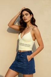 Y2K Lace Panel Halter Cami Top
