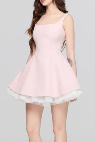 Square Neck Mesh Panel Mini Dress - View 5