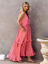 Halter Neck Sleeveless Tiered Ruffle Maxi Dress 3
