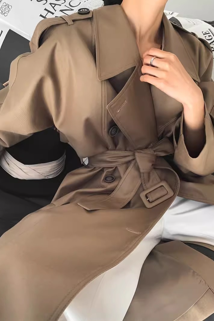 Korean British Double Breasted Elegant Mid Length Overcoat