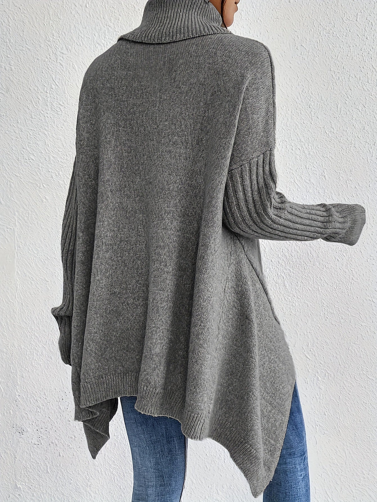 Turtleneck Long Sleeve Oversized High Low Sweater