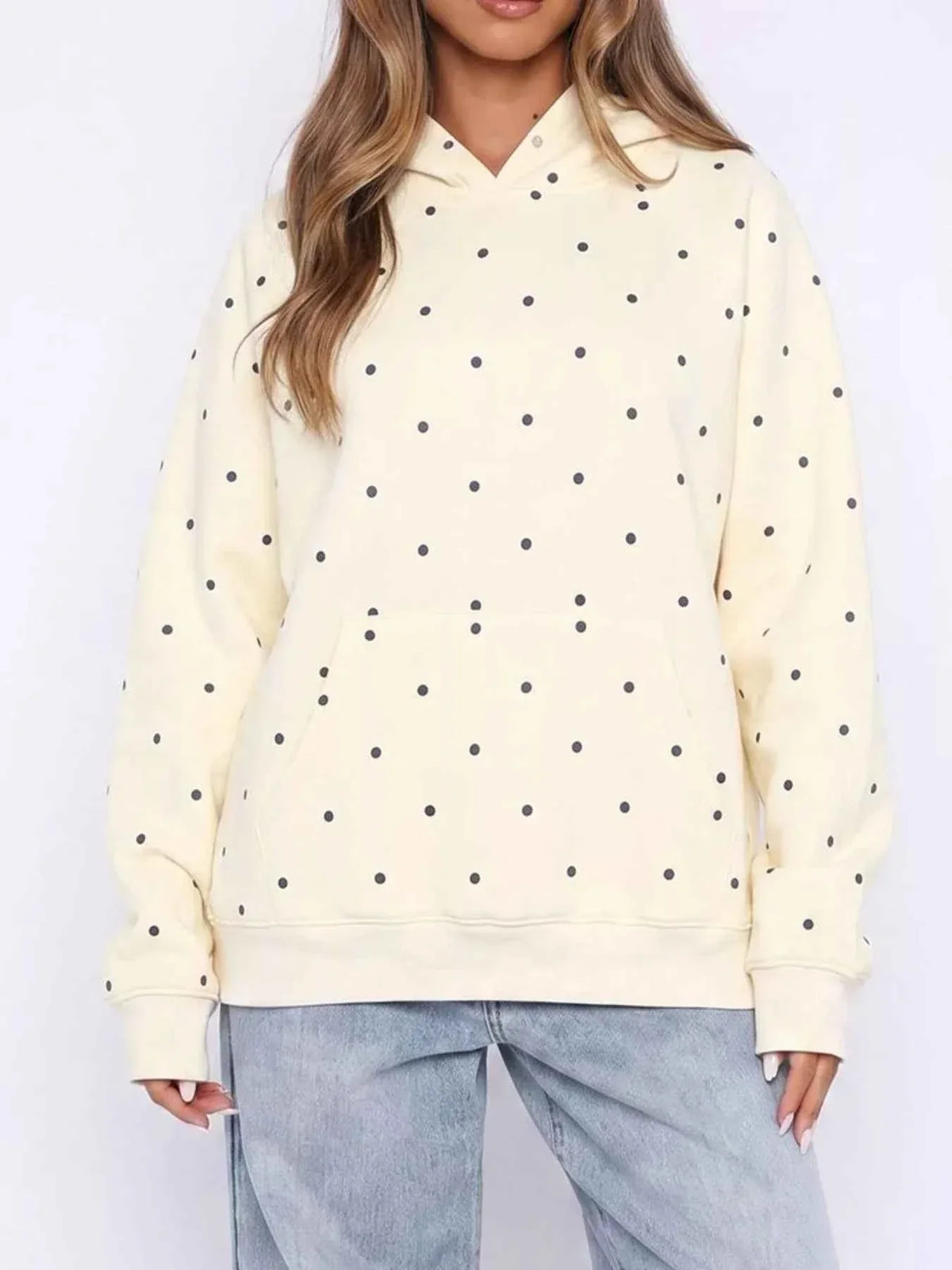 Polka Dot Raglan Sleeve Kangaroo Pocket Hooded Sweatshirt 8