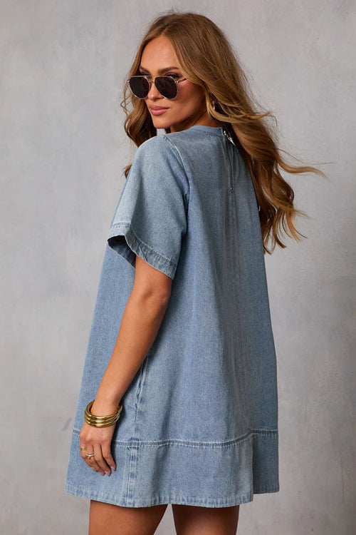 Charming Presence Short Sleeves Denim Mini Dress
