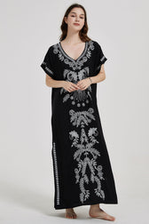 Embroidered V-Neck Short Sleeve Kaftan Maxi Dress 32