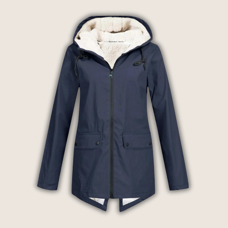 Fleece Lined Hooded Zip Front Longline Rain Jacket