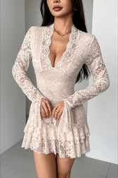 Lace V-Neck Double Ruffle Bodycon Dress 3