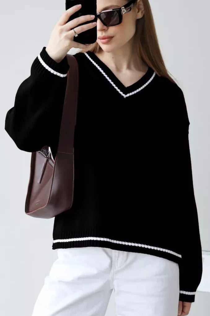 Casual Knit V Neck Sweater