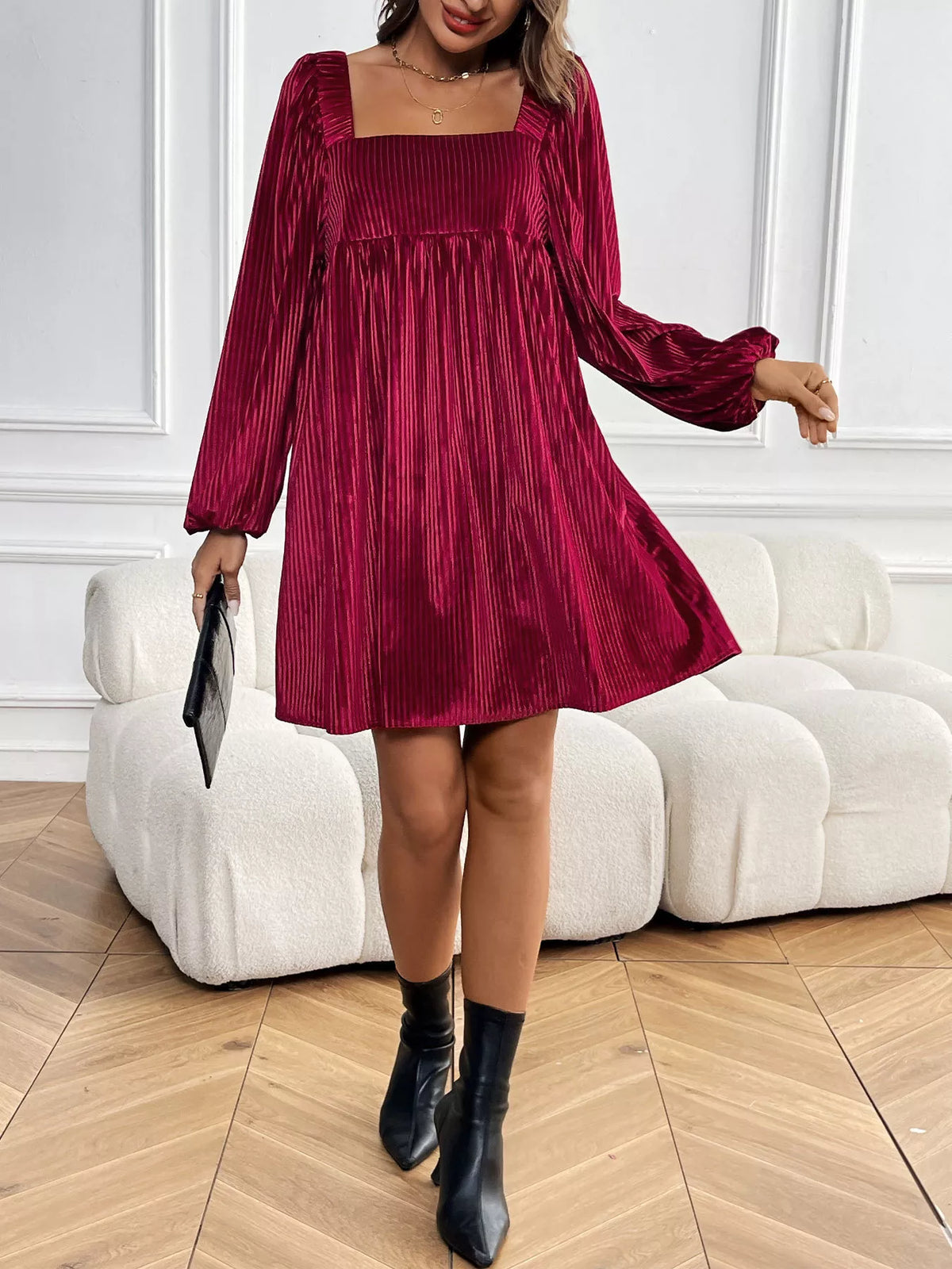 Velvet Square Neck Long Sleeve Dress
