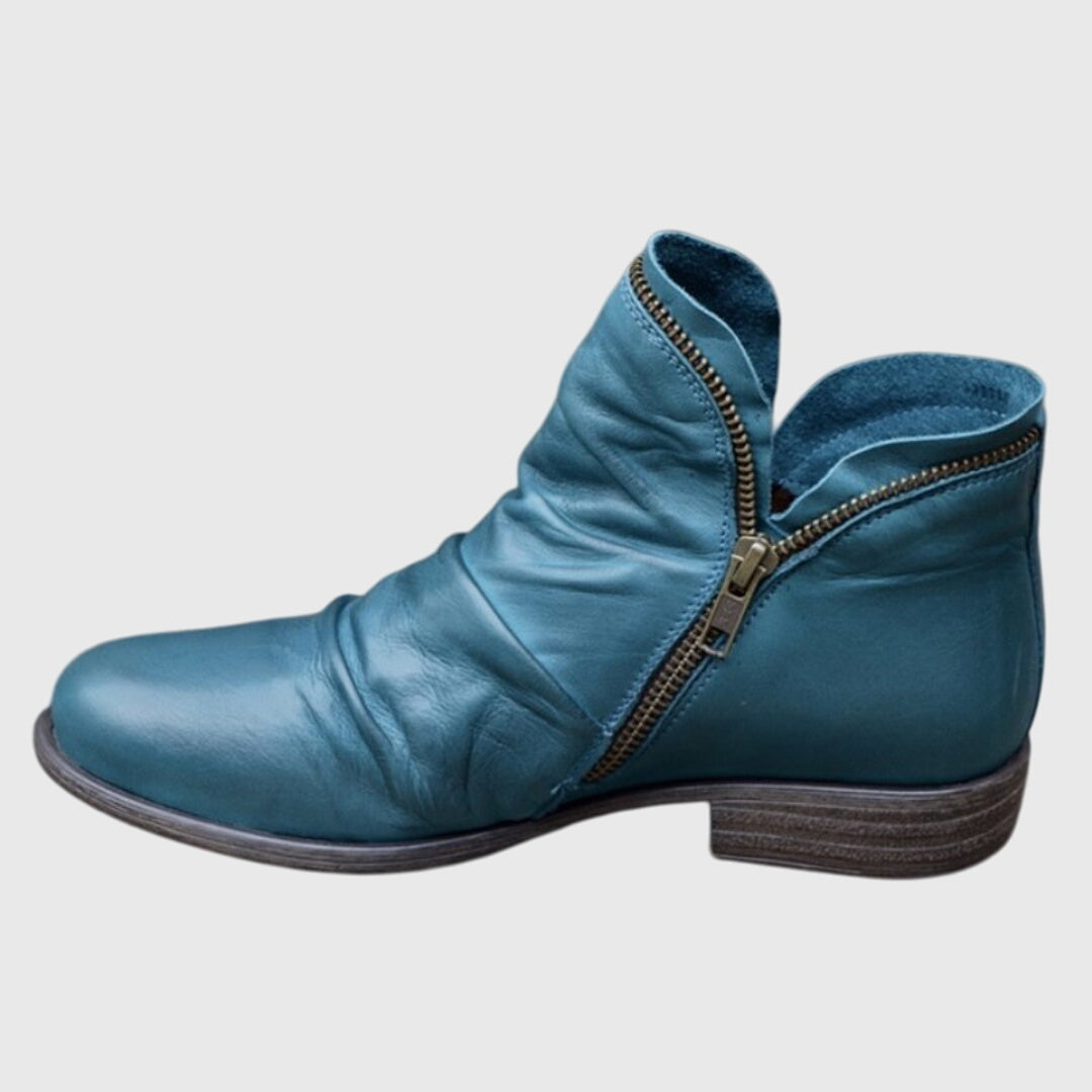 Ruched Side Zip Low Heel Ankle Boots
