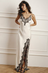 Satin Spaghetti Strap Split Lace Dress - View 10