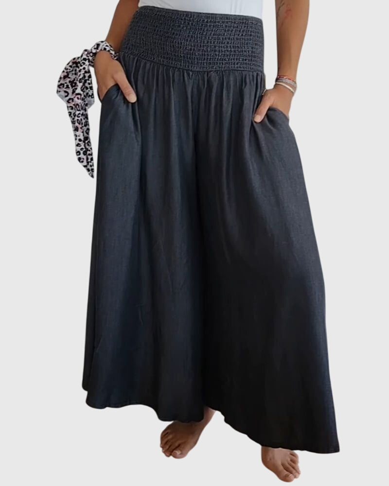 Smocked High Waist Wide Leg Palazzo Pants