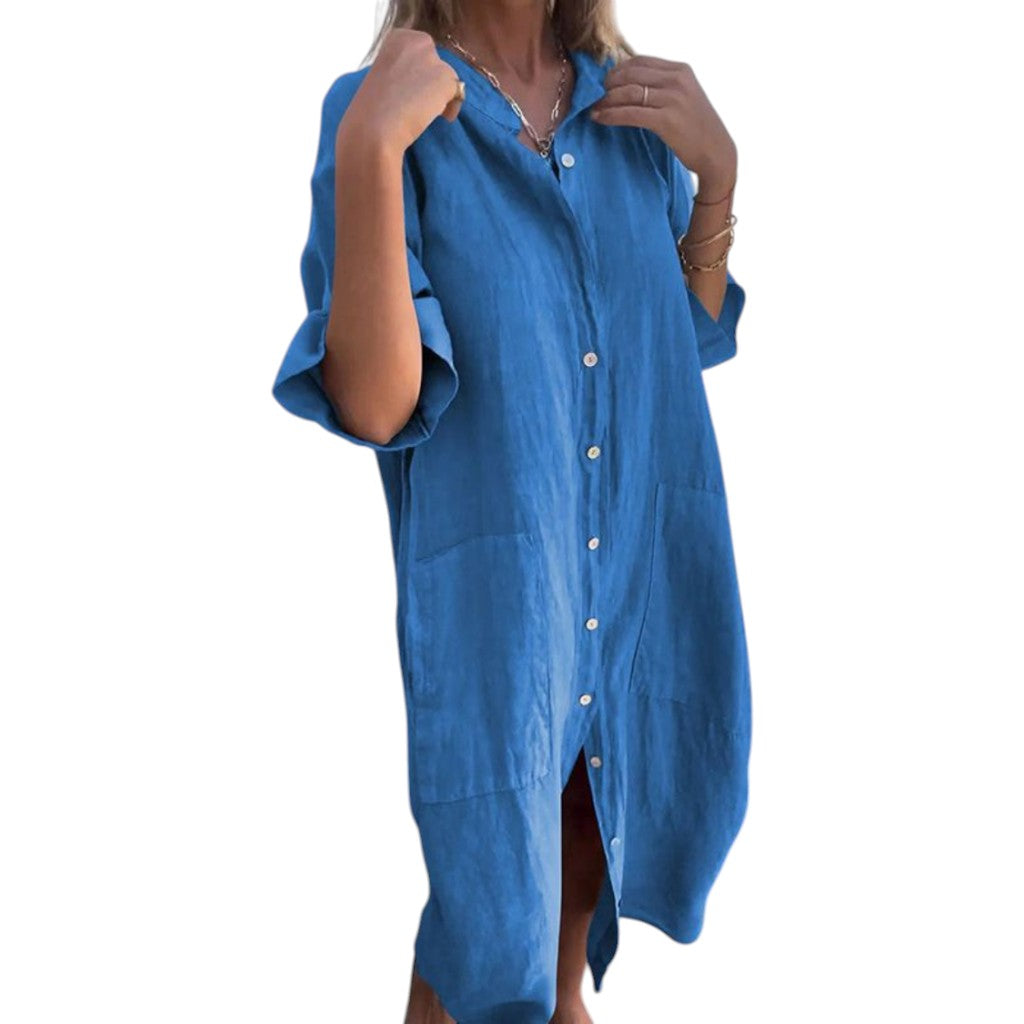 Melanie | Ibiza Style Casual Shirt Dress Blue