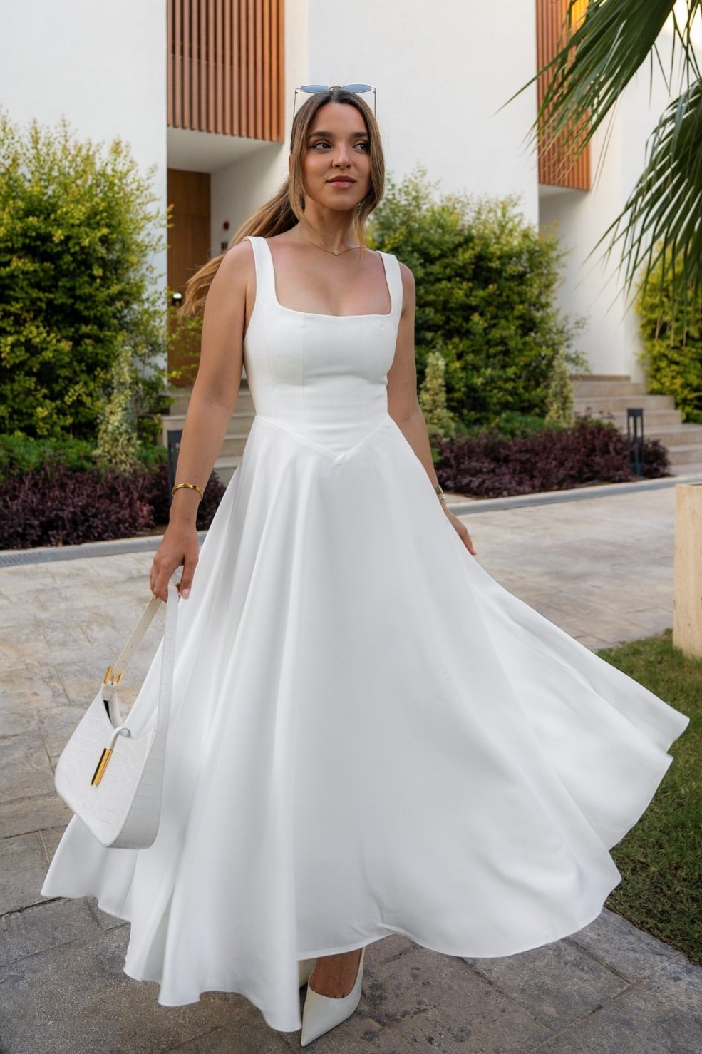 Charm Celeste - Square Neck Midi Dress