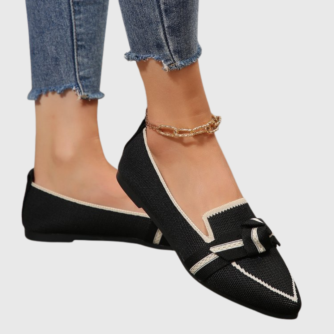 Pointed Toe Knot Knit Flat Loafers
