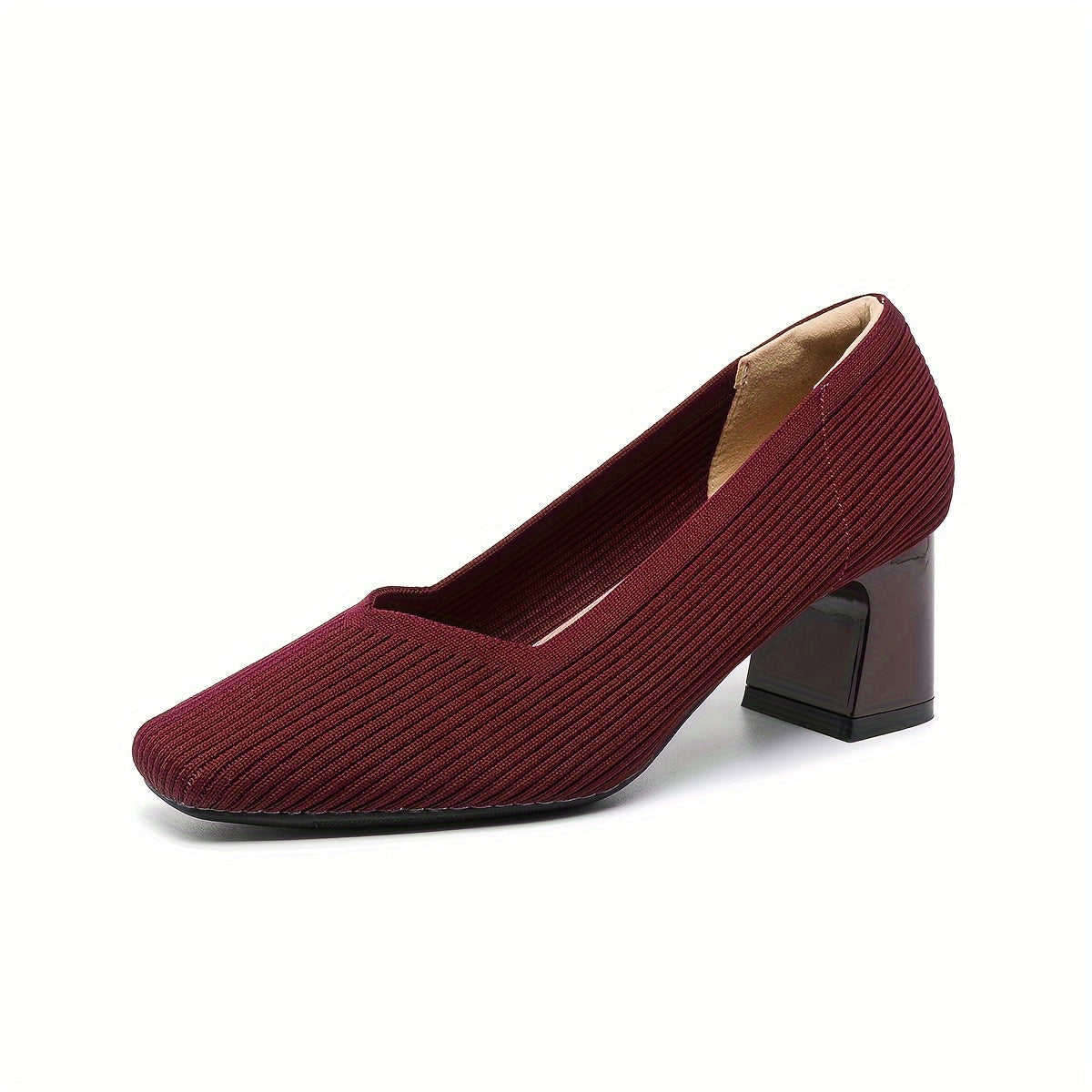 Square Toe Block Heel Slip On Pumps