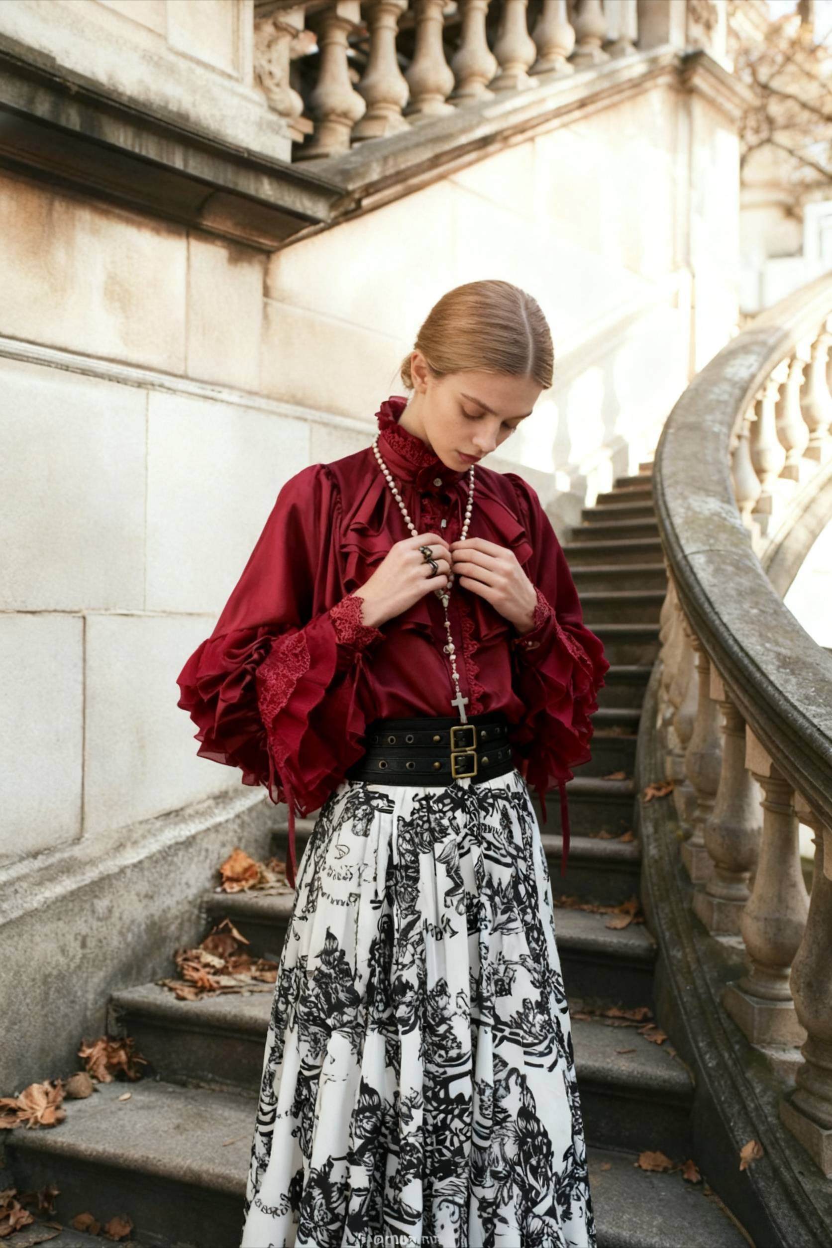 Dark Frill Batwing Sleeve Top