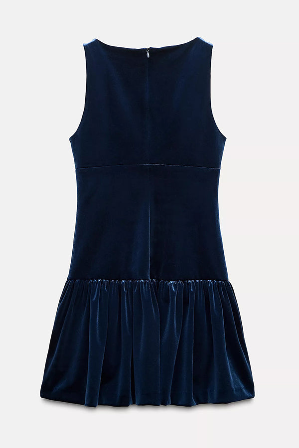 Solid Velvet Bow Embellished Sleeveless Mini Dress - View 12