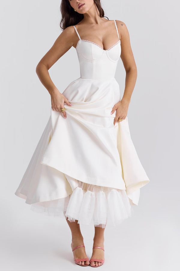 Lorraine Premium Strapless V Neck Sleeveless Tutu Maxi Dress Boutique Edit