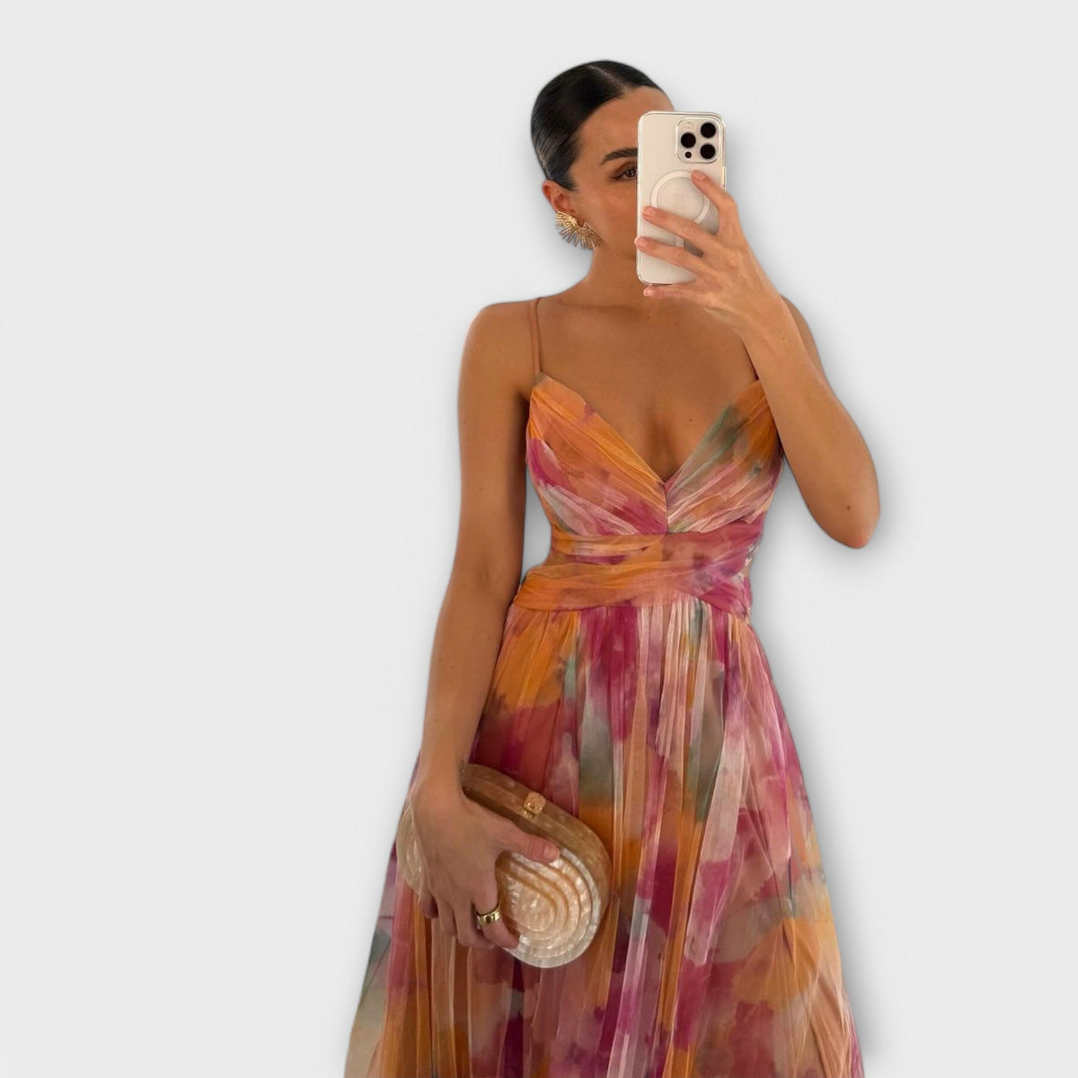 Strapless Sweetheart Floral Print High Split Tulle Maxi Gown