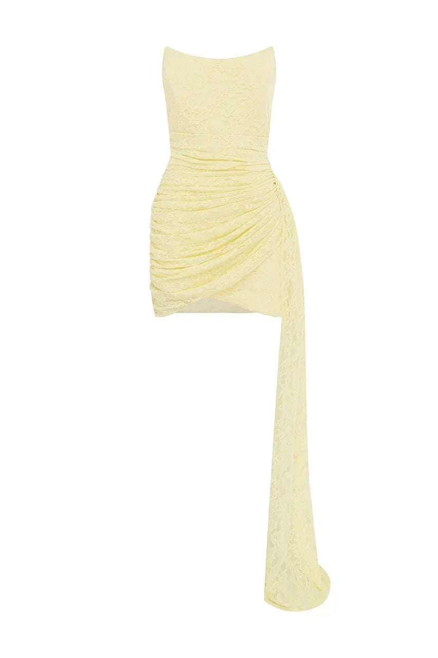 Textured Strapless Draped Side Sash Ruched Bodycon Mini Dress 6