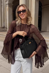 Sheer Retro Chiffon Flare Sleeve Long Sleeve Top