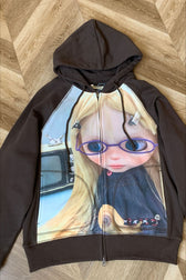 Whimsical Digital Print Zip Hoodie