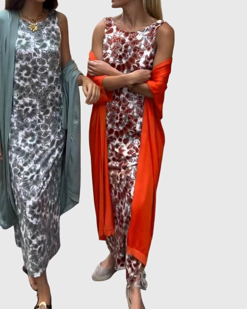 Floral Print Sleeveless Top and Tapered Pants Draped Two Piece Set