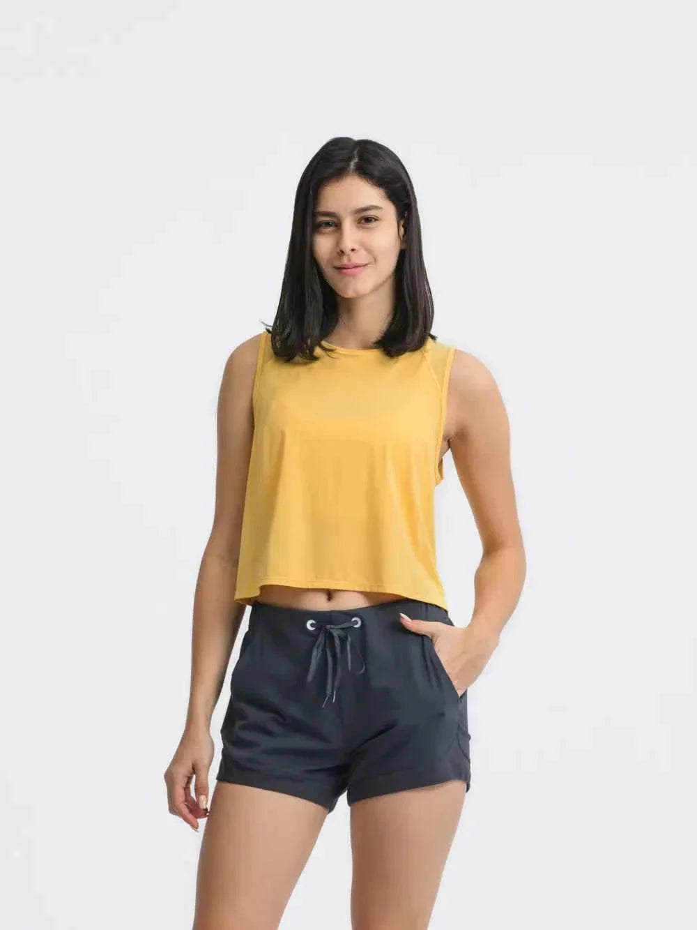 Round Neck Sleeveless Seam Detail Cropped Active Tank Top 16