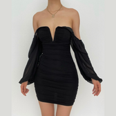 Mesh solid long sleeve ruched notch neck zip-up mini dress 4