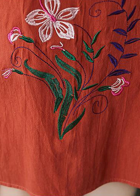 Floral Embroidery Round Neck Short Sleeve Shift Knee Dress