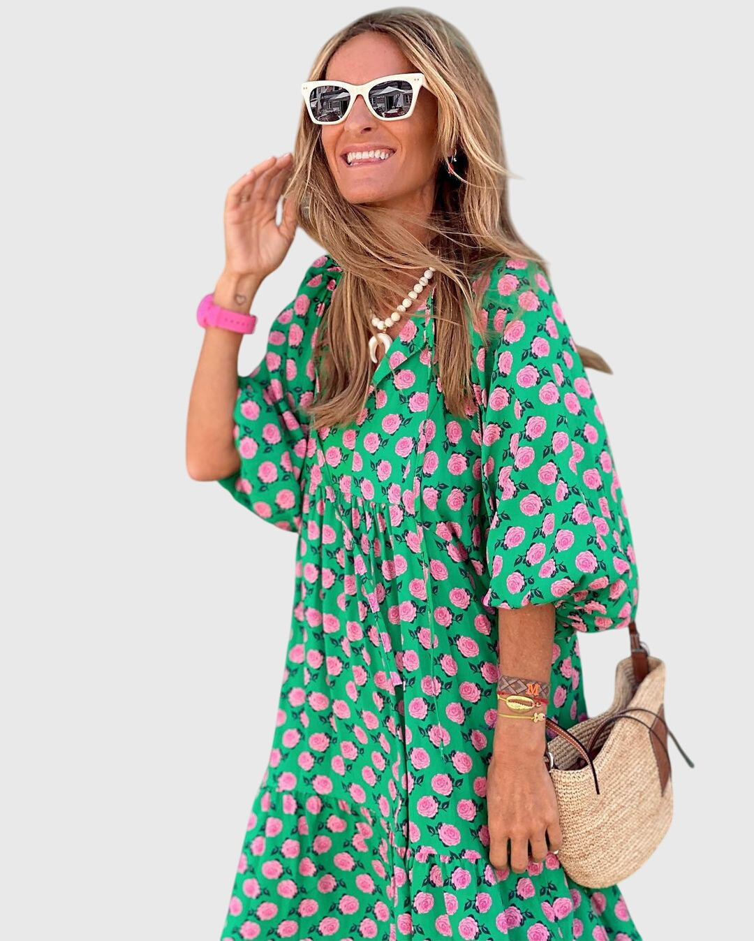Floral Print Long Sleeve Tiered Boho Maxi Dress