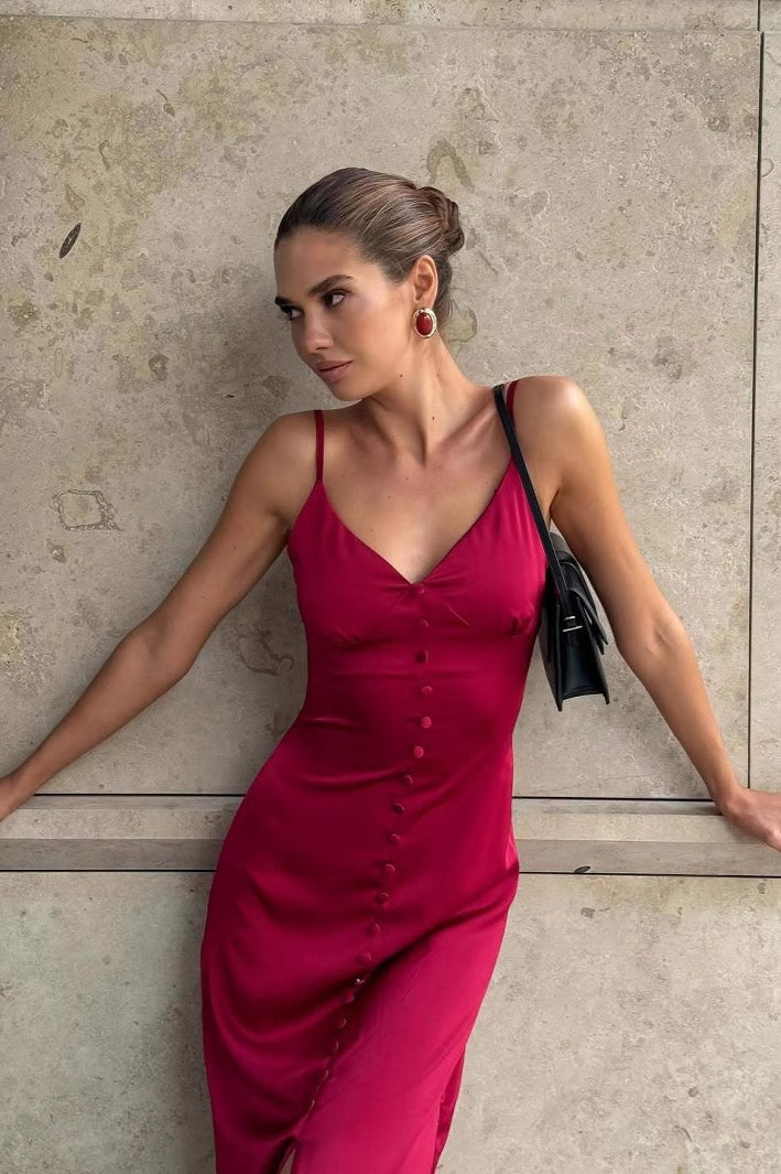 Solid Edition LaceTrim Cami Maxi Silk Dress