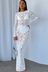 Sheer Lace Cutout Pattern Bodycon Maxi Lace Dress