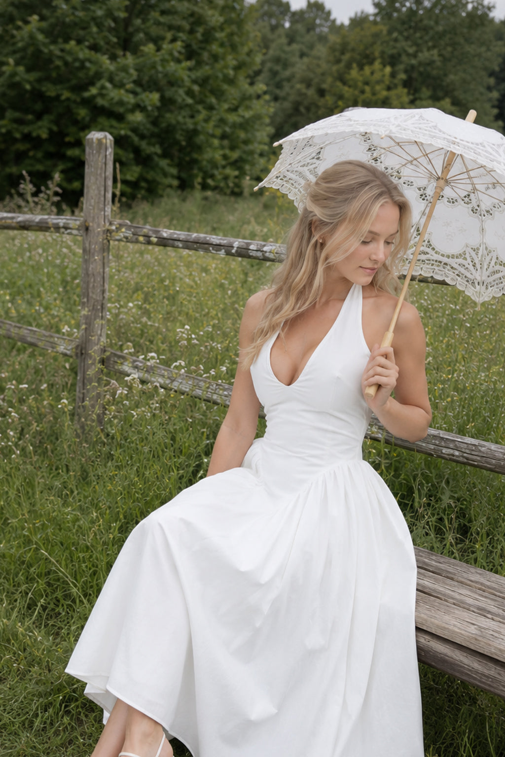 Backless Deep V-Neck Maxi Dress