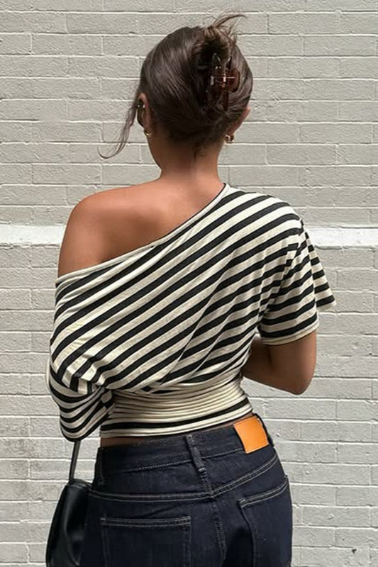 Chic Off Shoulder Vintage Asymmetric Tee T-Shirt
