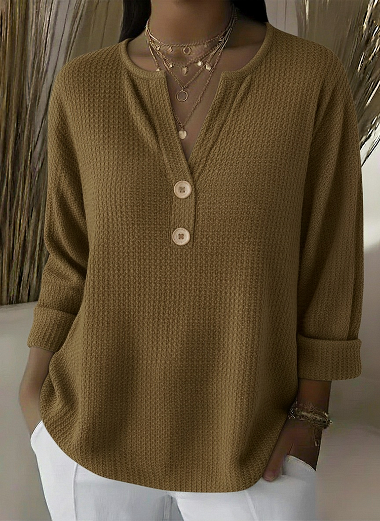 Notch Neck Waffle Knit Button Henley Top