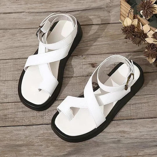 Cross Strap Ankle Buckle Flatform Sandals
