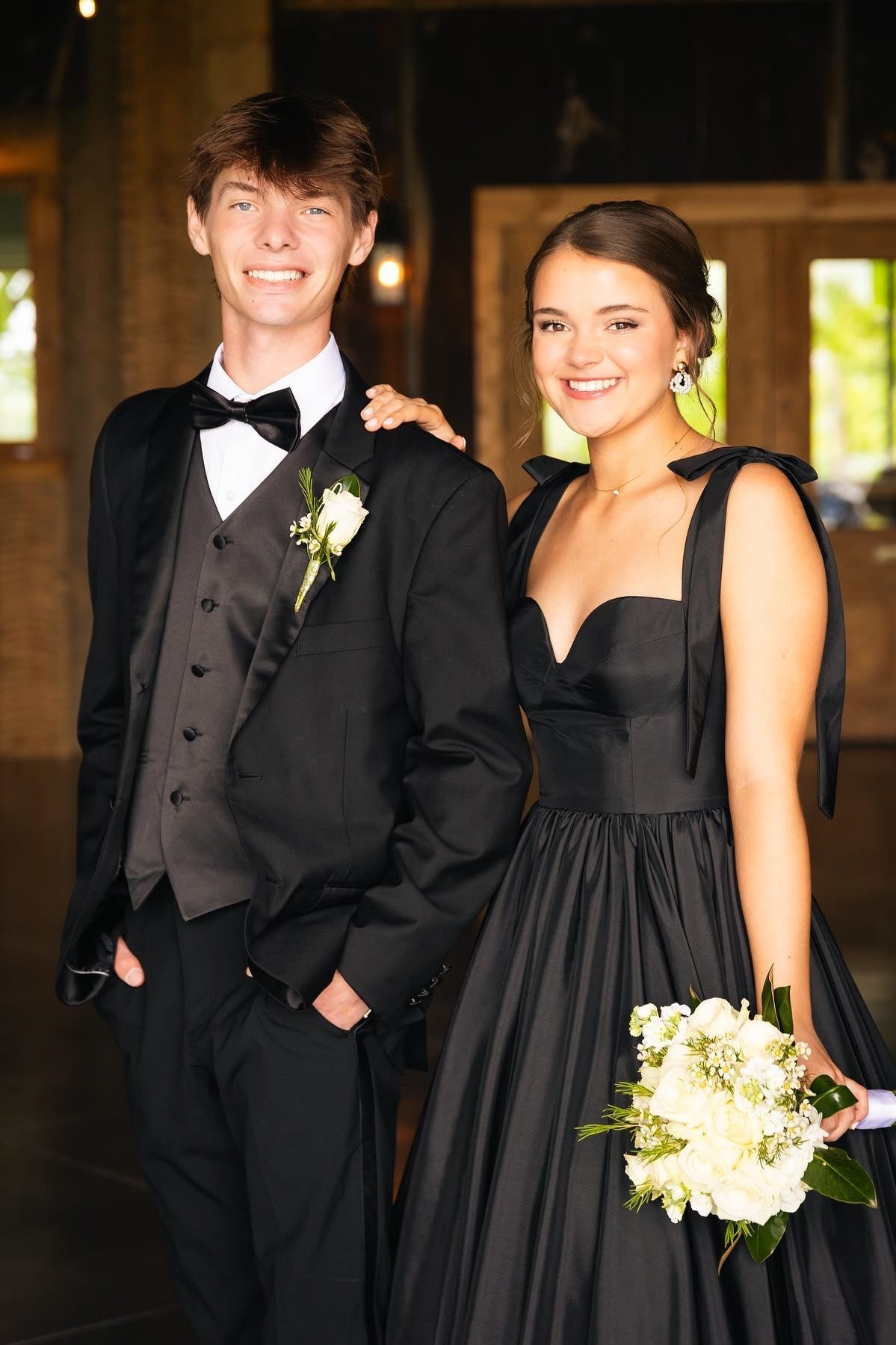 Cute Black A-Line Satin Tie Straps Long Prom Dress